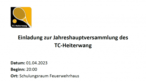 Einladung zur Jahreshauptversammlung des TC-Heiterwang 